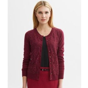 Banana Republic Women's Deep Red Lace Cardigan